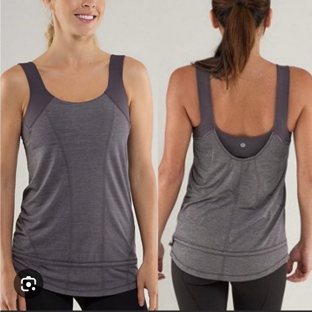 Lululemon Athletica Run for Your Life Light Dark Grey Scoop Neck Tank with Bra 6